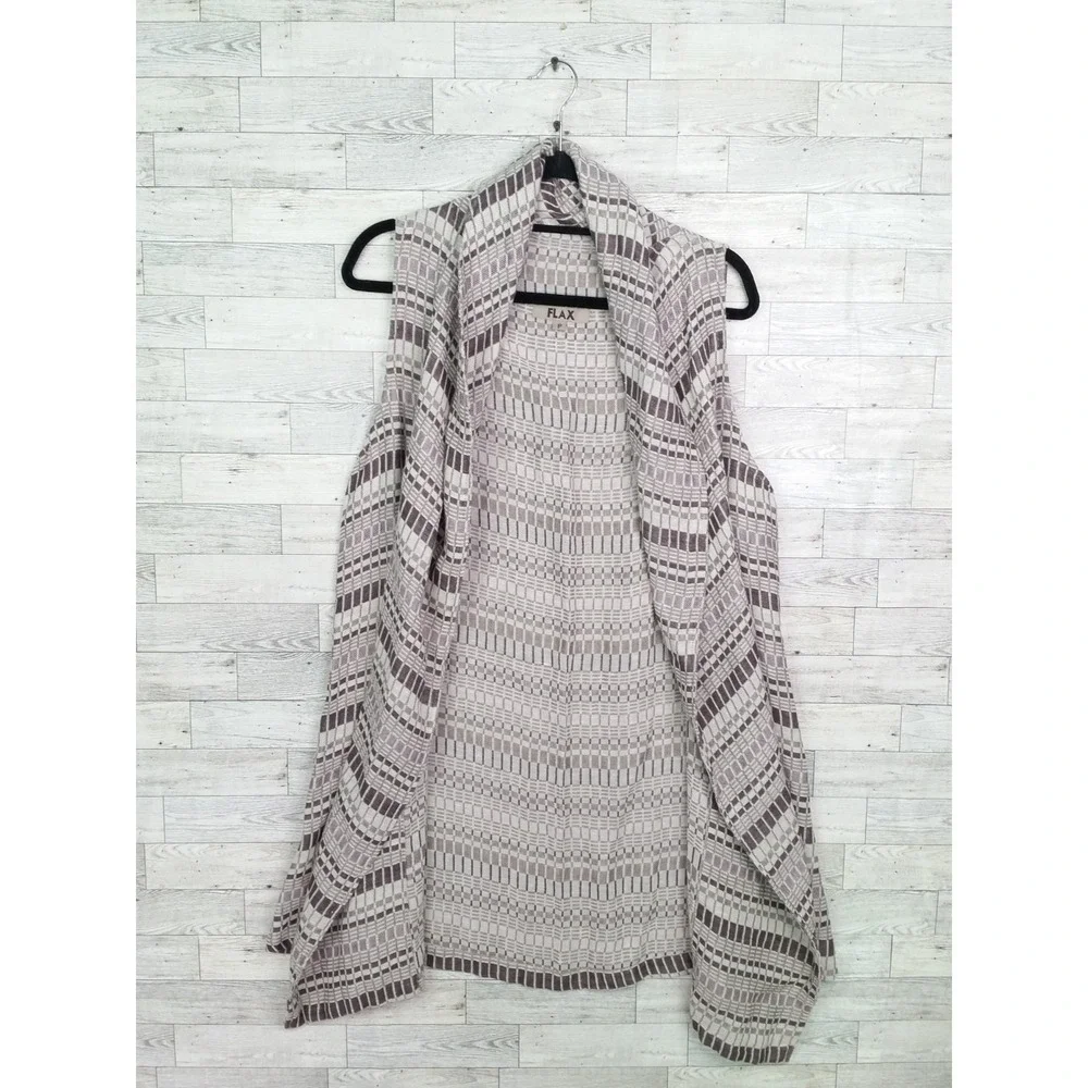 FLAX Linen Vest Loose Long Open Front Lagenlook Sleeveless Cardigan‎ Sz P 4/6
